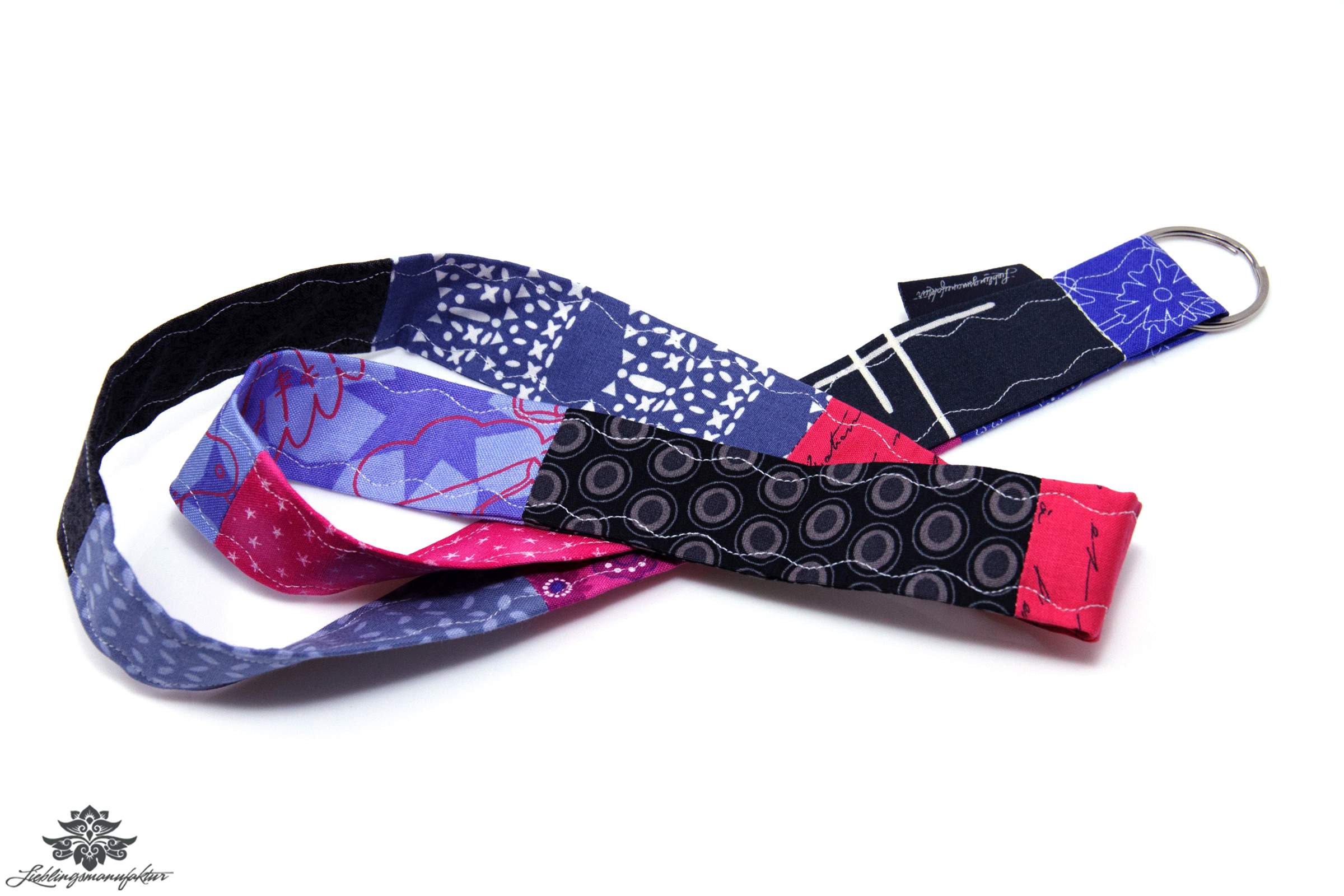 Band für Schlüssel Patchwork Schlüsselband Farbe lila pink schwarz