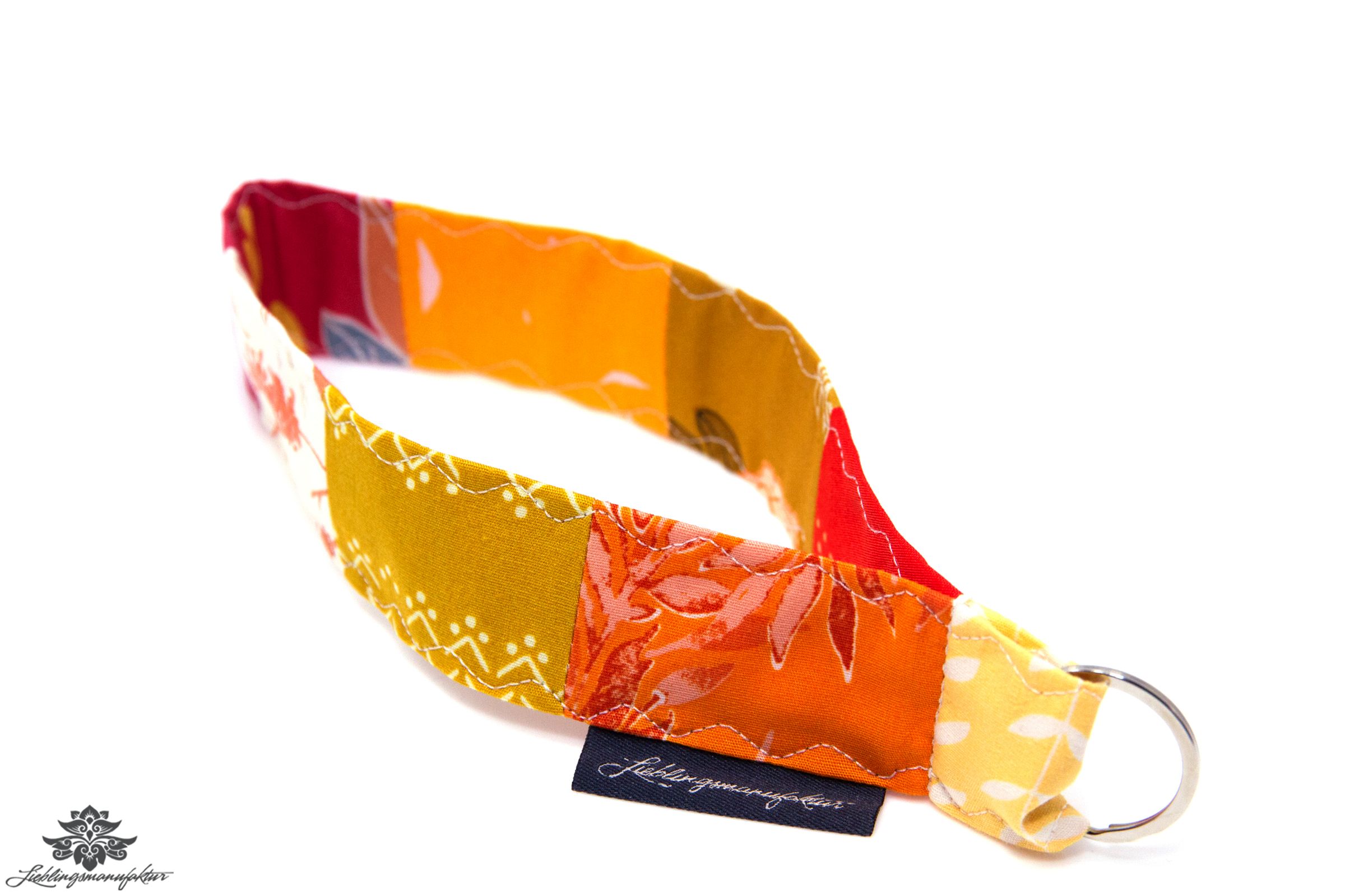 Kurzes Schlüsselband orange weiss gelb