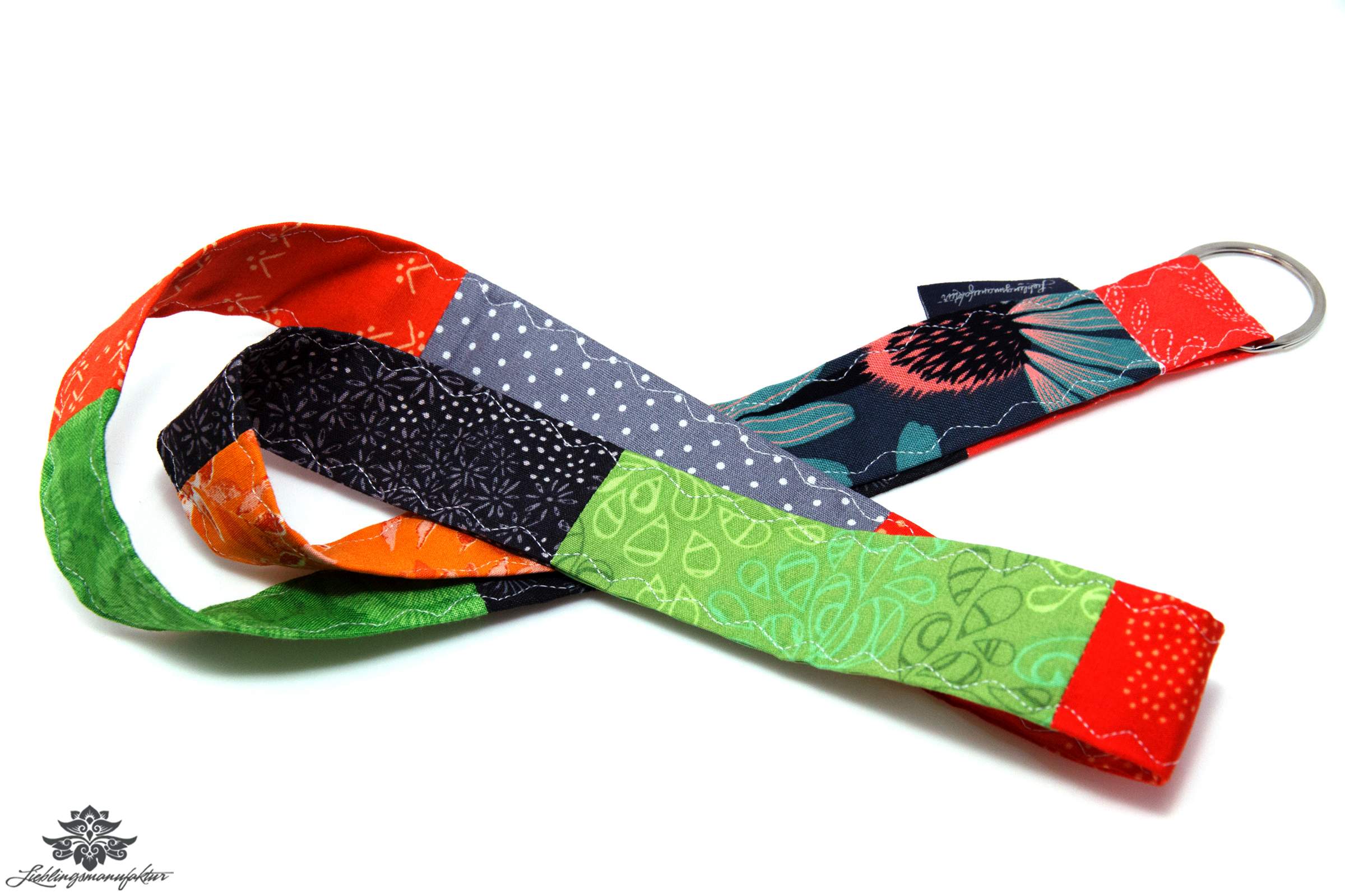 Schlüssel verlegt Patchwork Schlüsselband orange grün grau