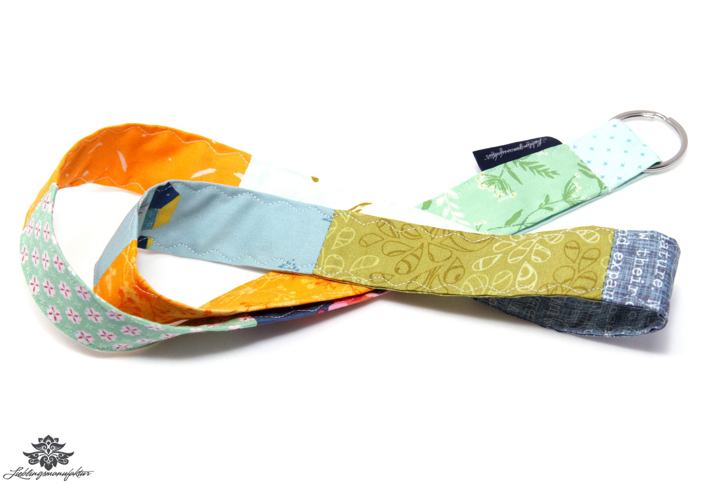 Schlüssel verloren Patchwork Schlüsselband hellblau gelb grün