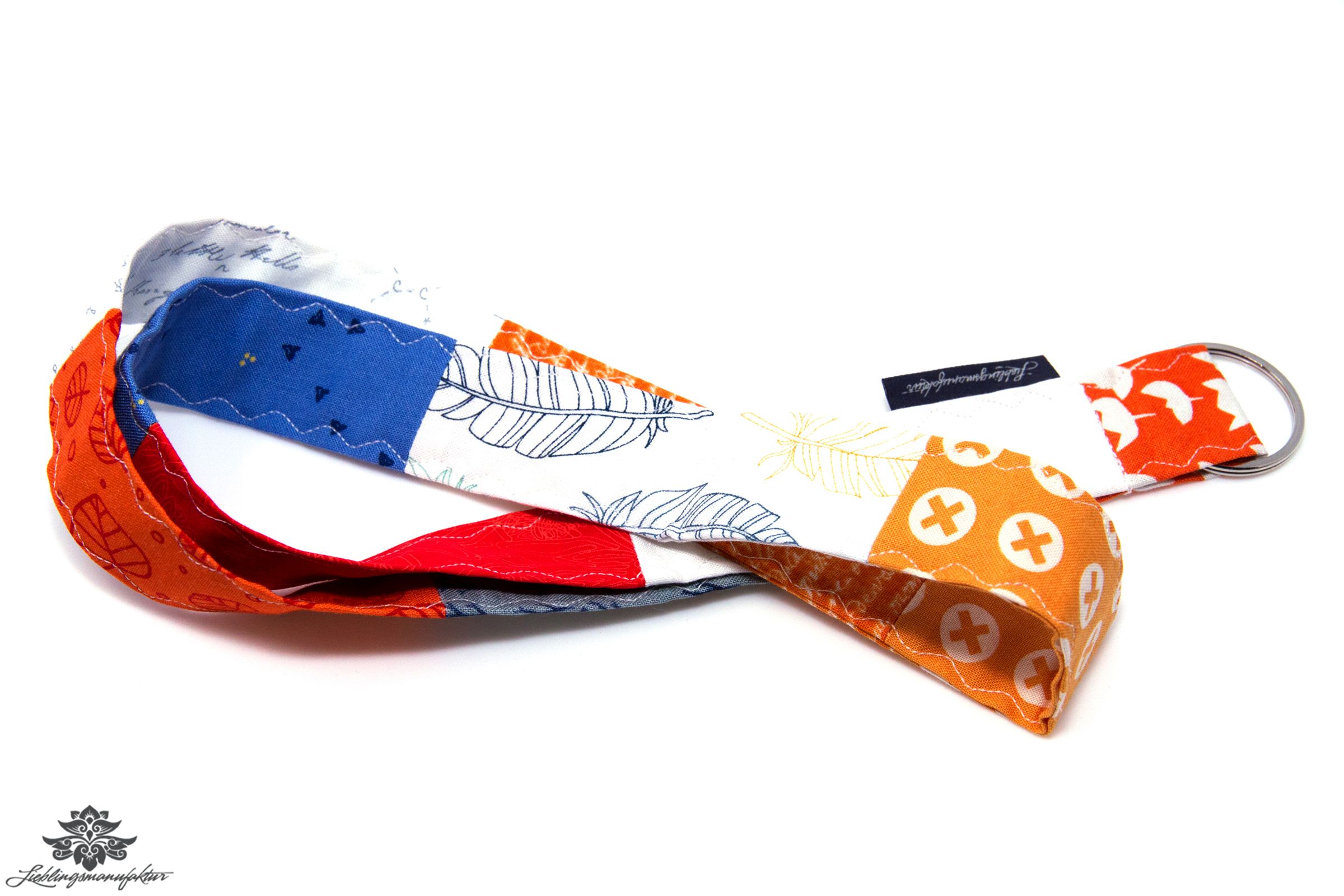 Schlüssel verloren Patchwork Schlüsselband hellblau weiss orange