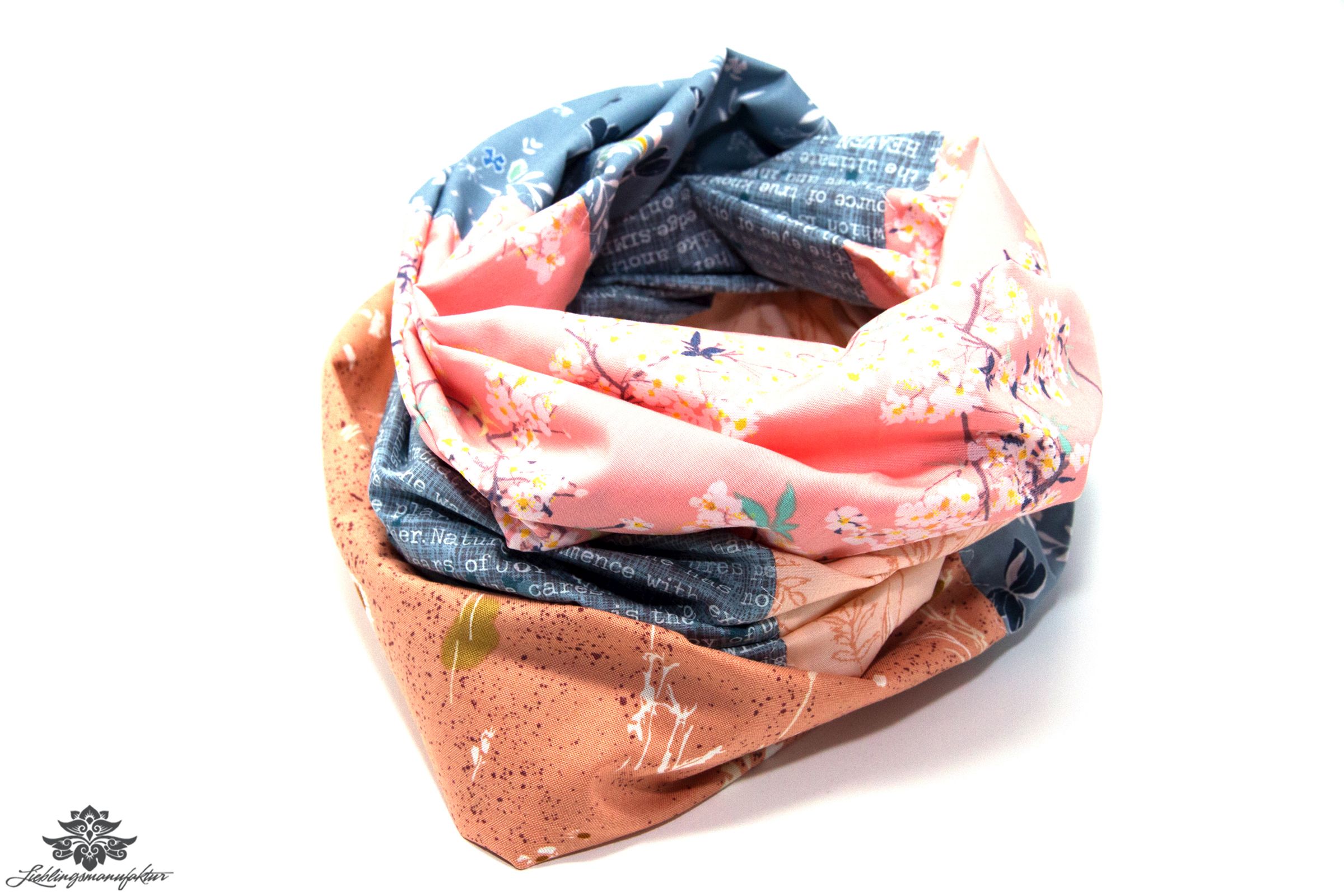 Tuch grau blau rosa geblümt