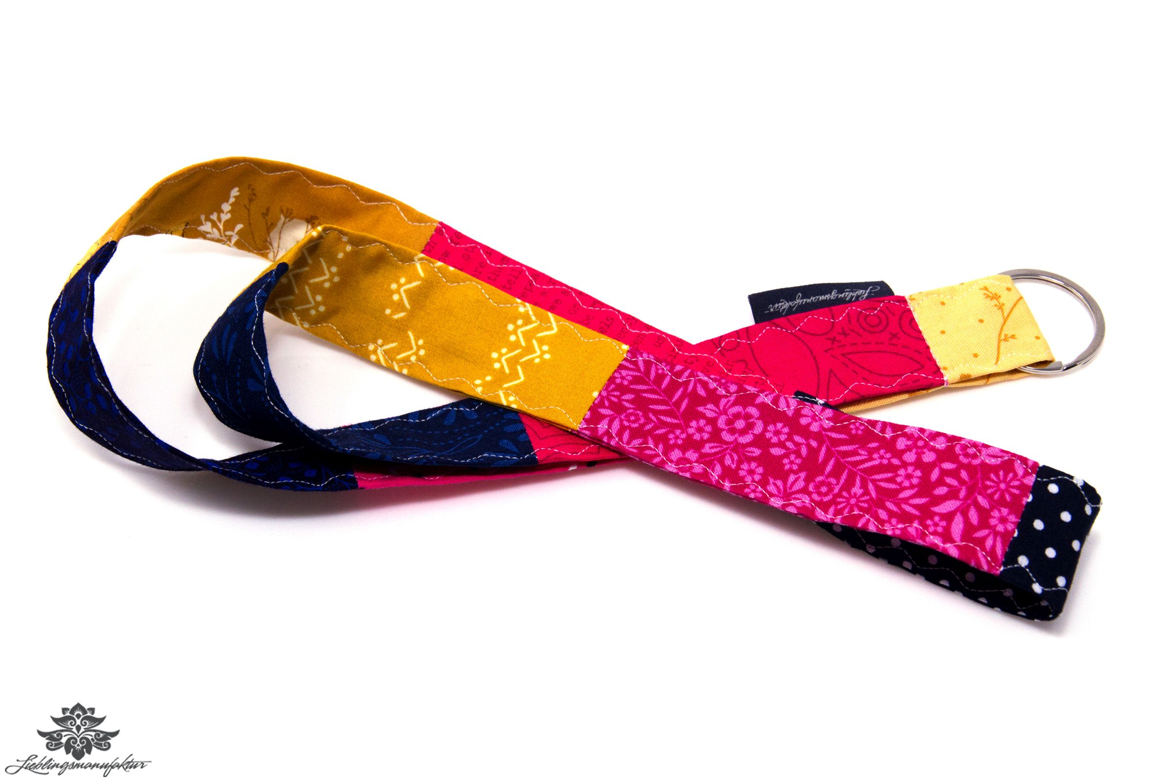 Lanyard Schlüsselband dunkelblau pink gelb