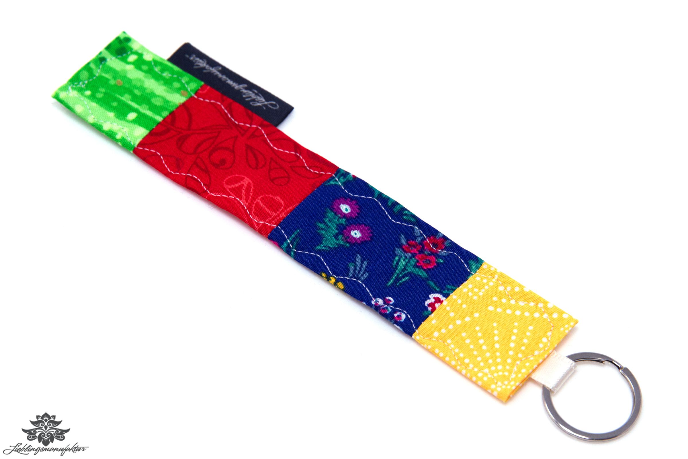 Schlüsselanhänger grün blau Stoff genäht