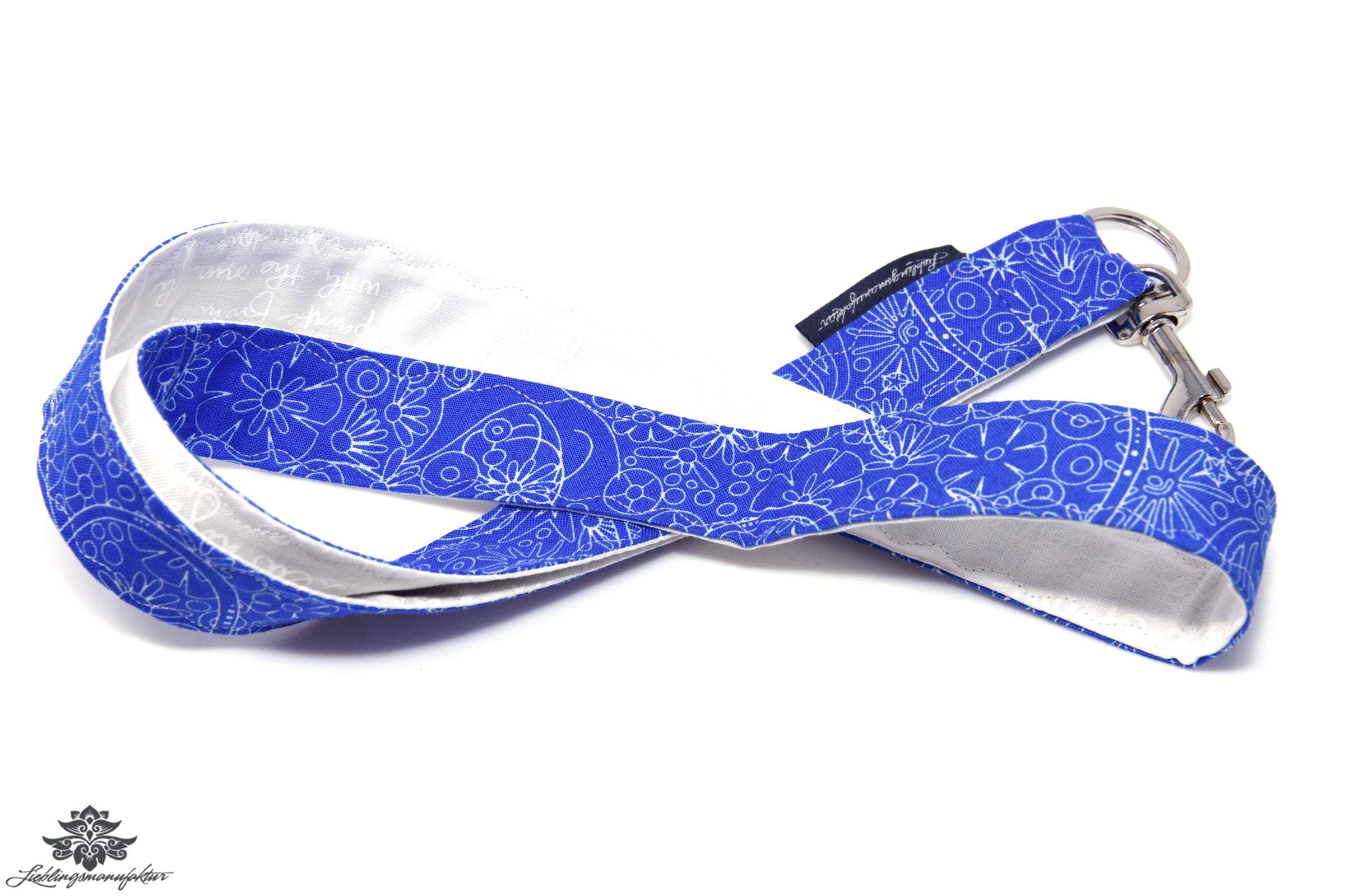 Schlüsselband mittelblau weiss