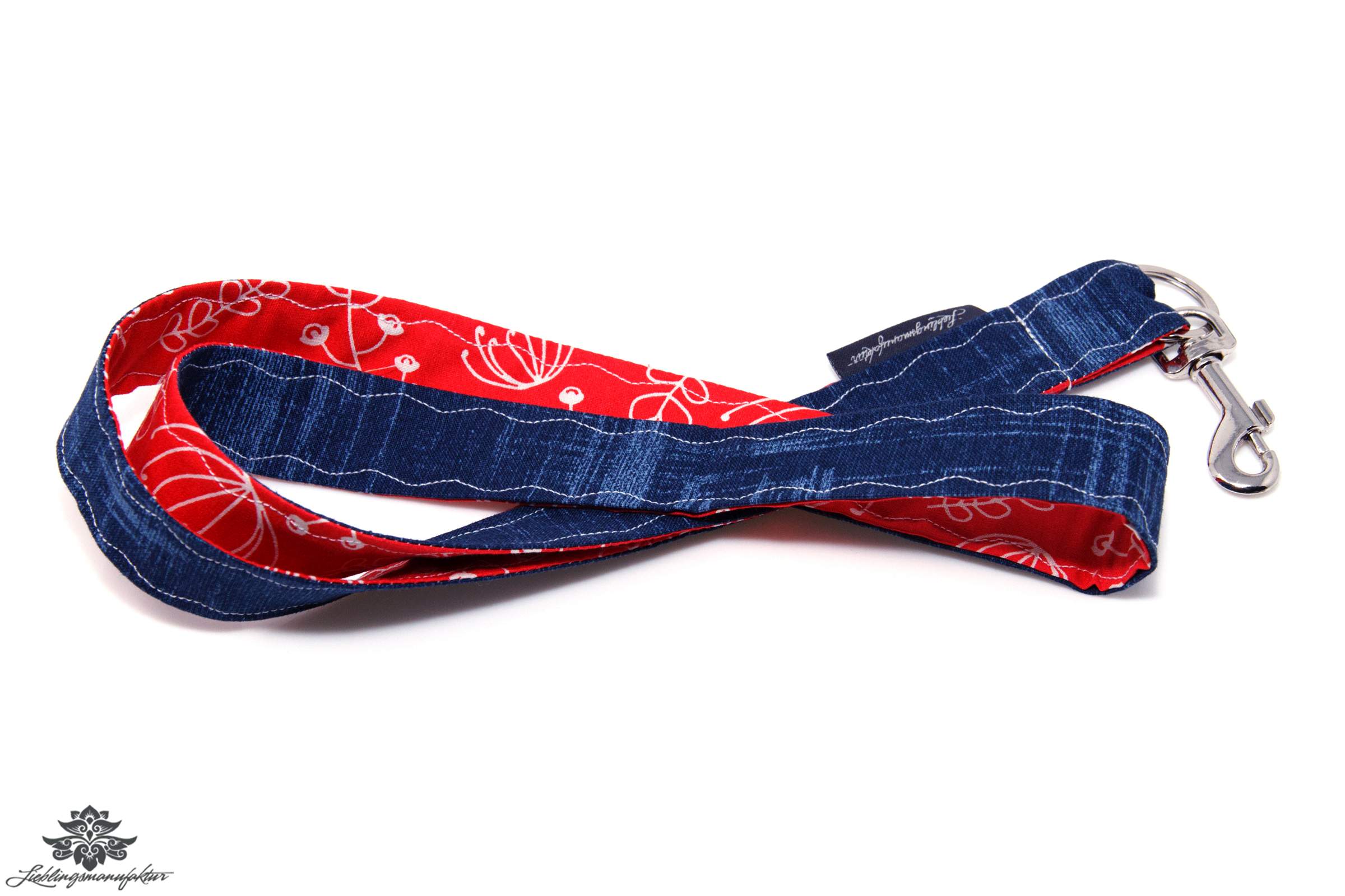 Schlüsselband rot blau Blumenmuster