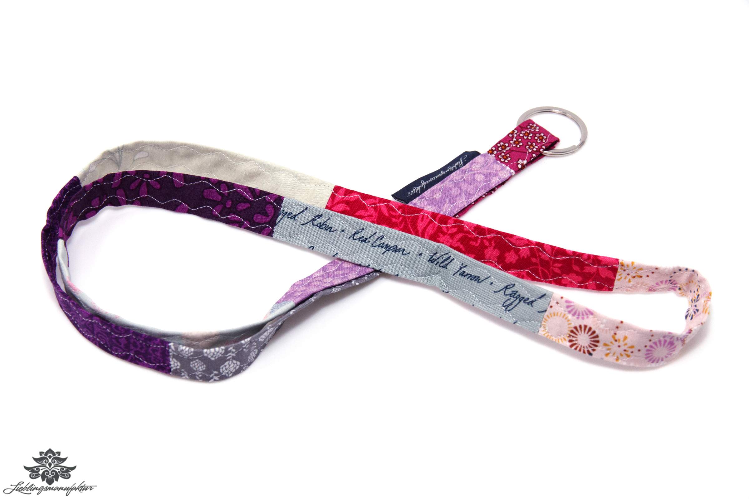 Schlüsselband grau lila pink